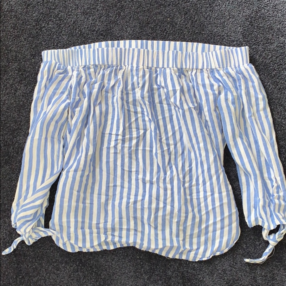 Light Blue Striped Off the Shoulder Top